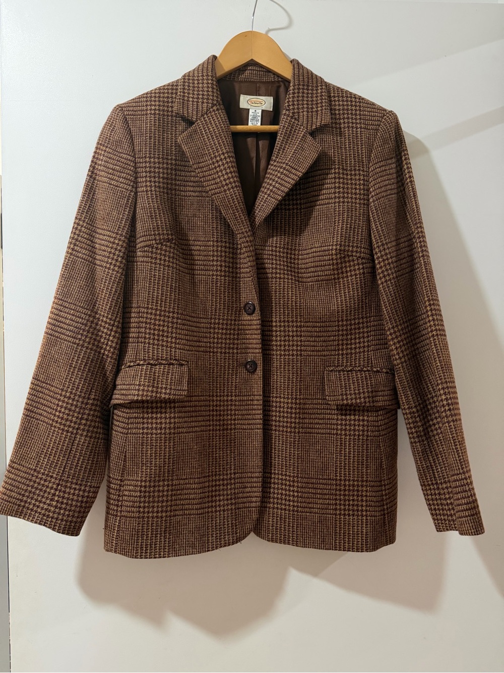 Talbots Wool Houndstooth Blazer Sz 8 Tweed Elbow Patches